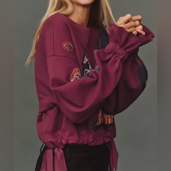 New Anthropologie Nathalie Lete Circus Embroidered / Crystal Sweatshirt Size XL - Picture 3 of 14